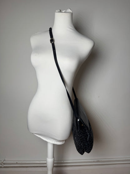 Vintage Celine Paris Braided Leather Bag Black