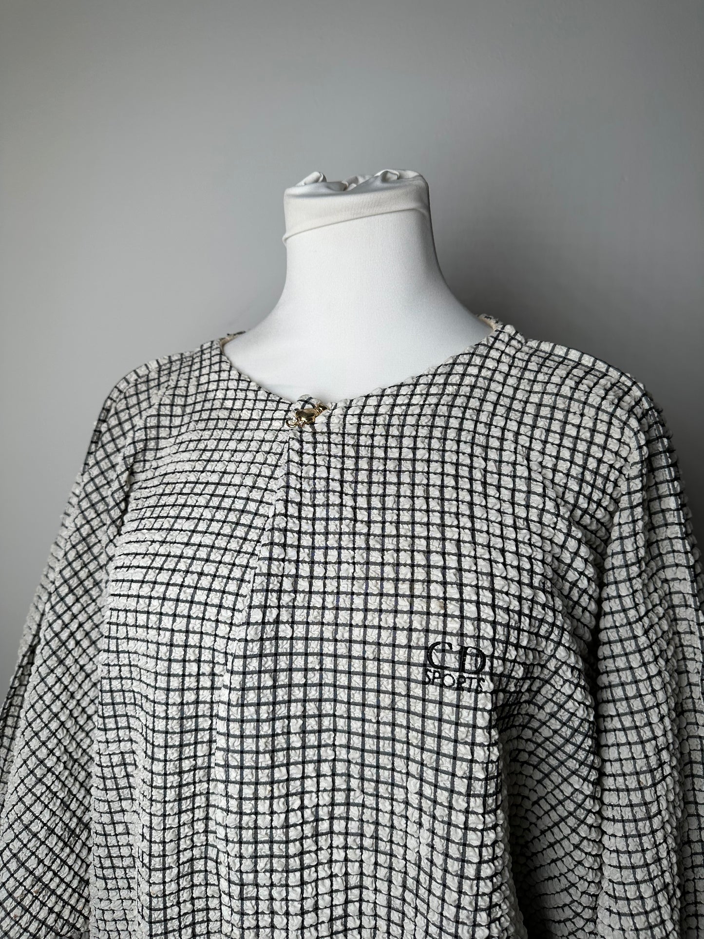 Vintage Dior Sports CD Logo Textured Checkered Pullover Cream Black M