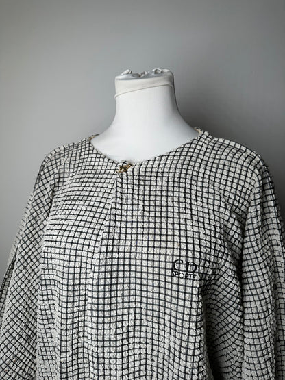 Vintage Dior Sports CD Logo Textured Checkered Pullover Cream Black M
