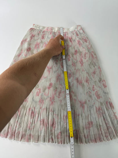Vintage Courreges Plissee Floral Skirt white pink