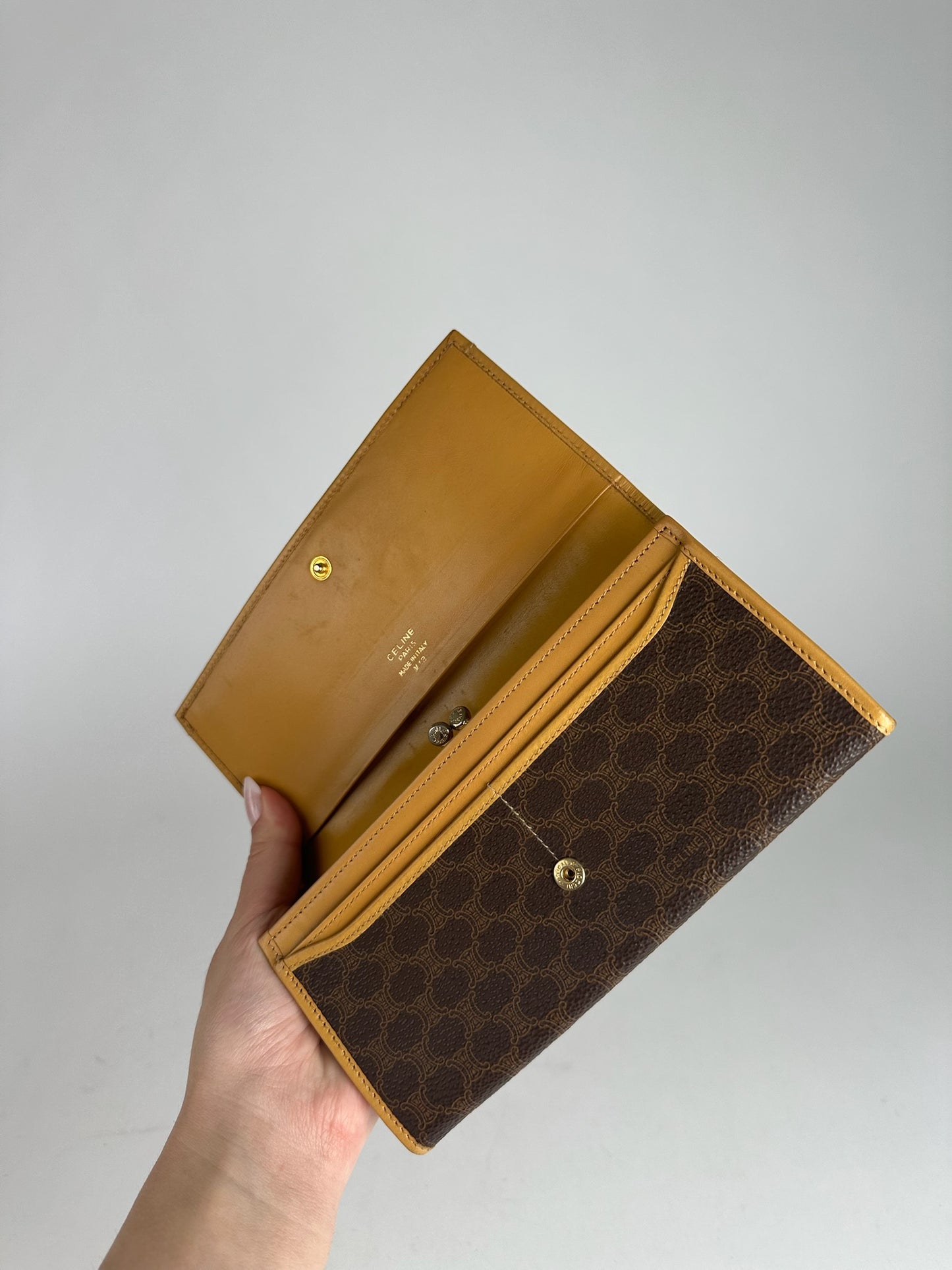 Vintage Celine Paris monogram leather wallet