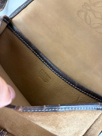 Vintage Loewe Suede Shoulder Bag Tan Brown Gold