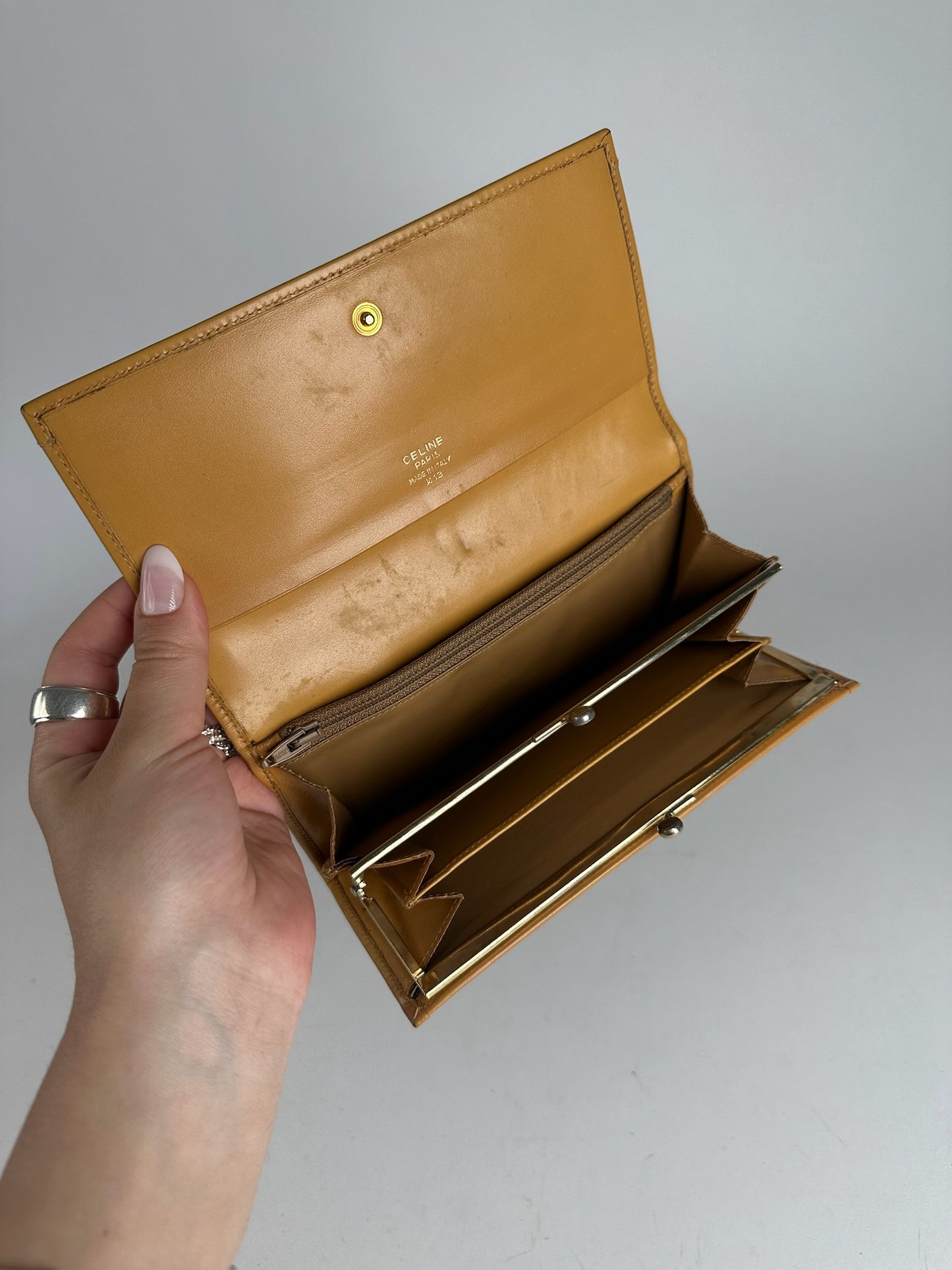 Vintage Celine Paris monogram leather wallet