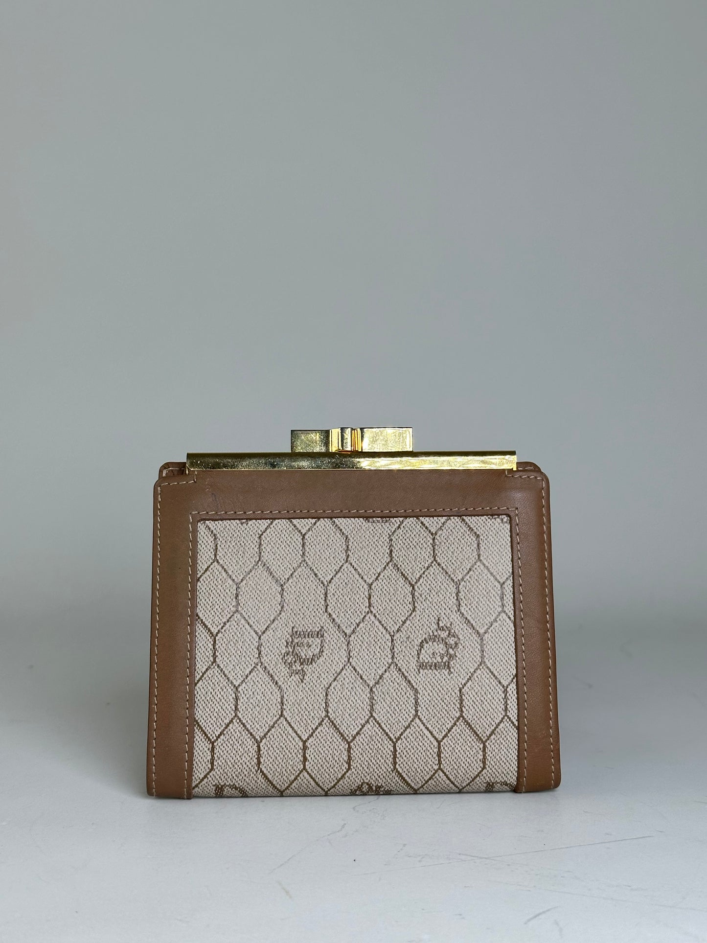 Vintage Dior Honeycomb Canvas Wallet Beige Brown Gold