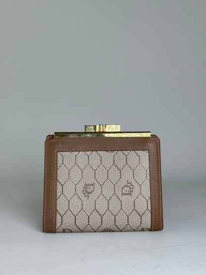 Vintage Dior Honeycomb Canvas Wallet Beige Brown Gold