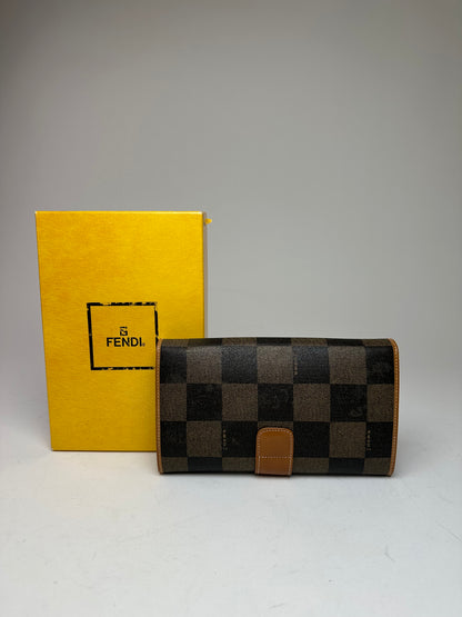 Vintage Fendi Roma Leather Checked Clutch Brown