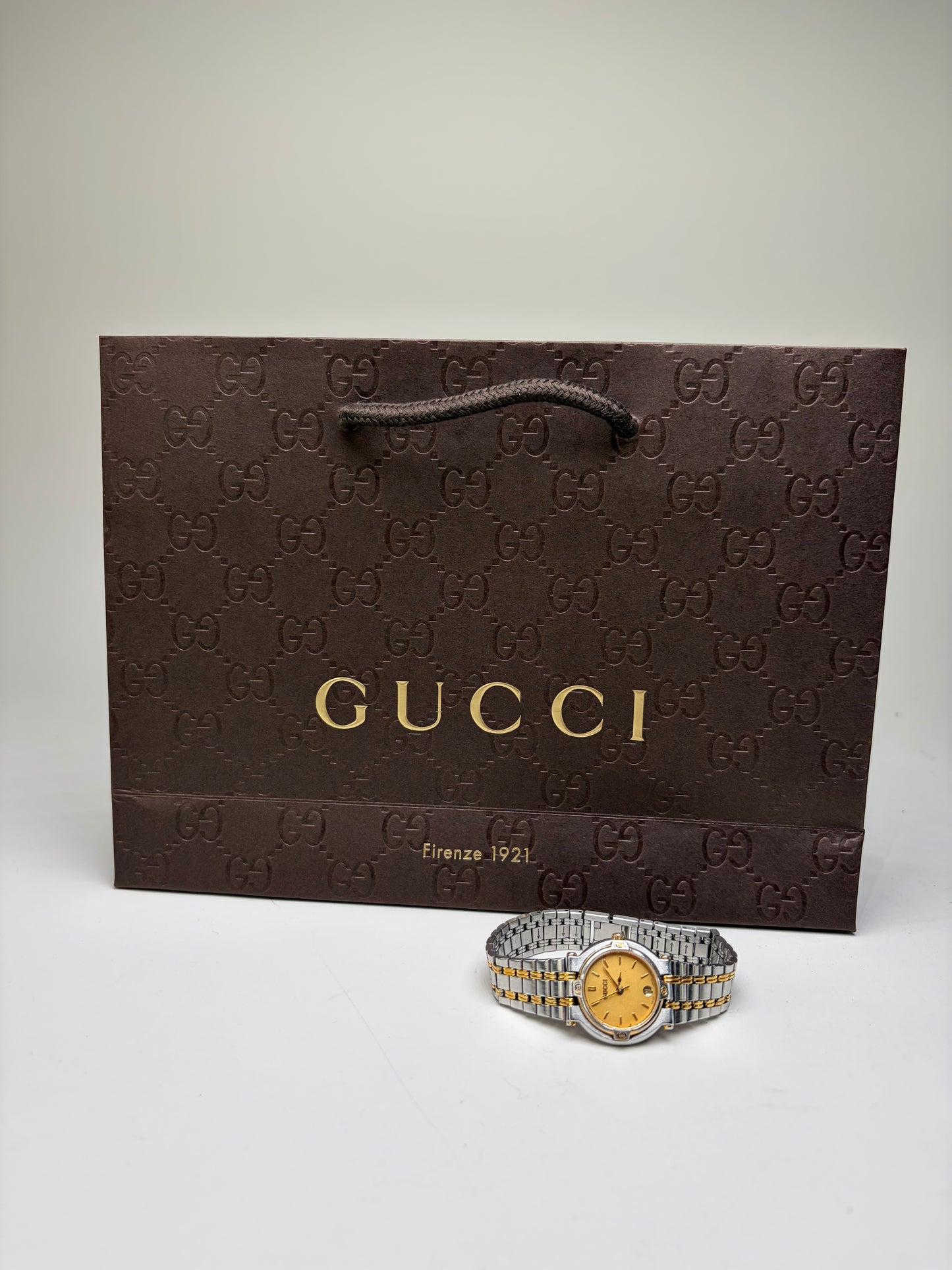 Vintage Gucci Stainless Steel Bracelet Watch Two-Tone Yellow Silver