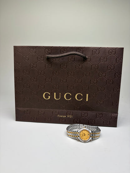 Vintage Gucci Stainless Steel Bracelet Watch Two-Tone Yellow Silver