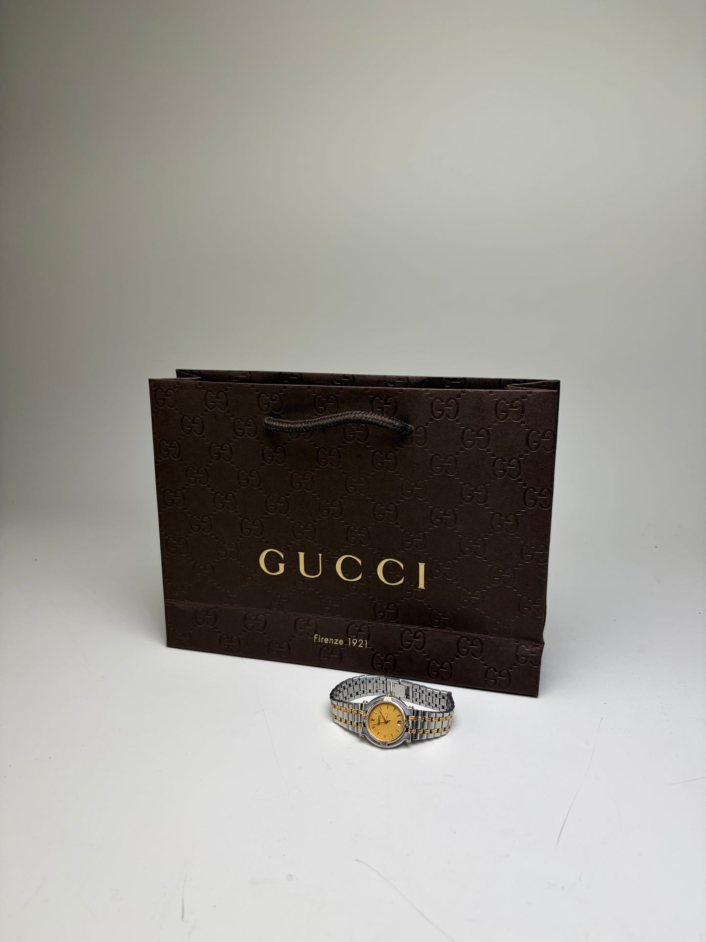 Vintage Gucci Stainless Steel Bracelet Watch Two-Tone Yellow Silver