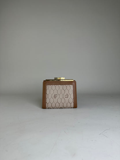 Vintage Dior Honeycomb Canvas Wallet Beige Brown Gold