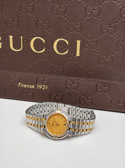 Vintage Gucci Stainless Steel Bracelet Watch Two-Tone Yellow Silver