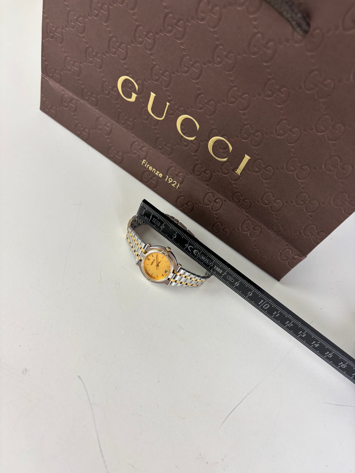 Vintage Gucci Stainless Steel Bracelet Watch Two-Tone Yellow Silver