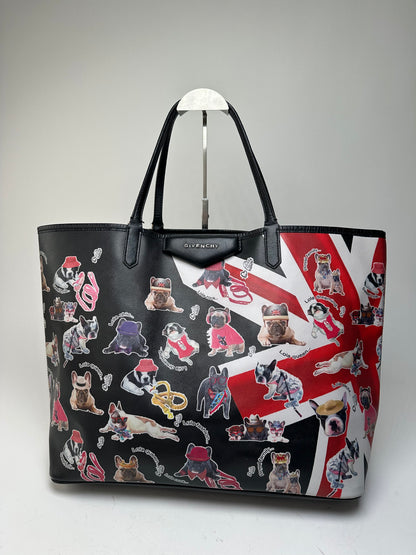 Vintage Givenchy Lola Bulldog Print Coated Canvas Tote Black Red White