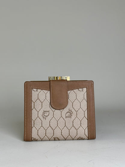 Vintage Dior Honeycomb Canvas Wallet Beige Brown Gold