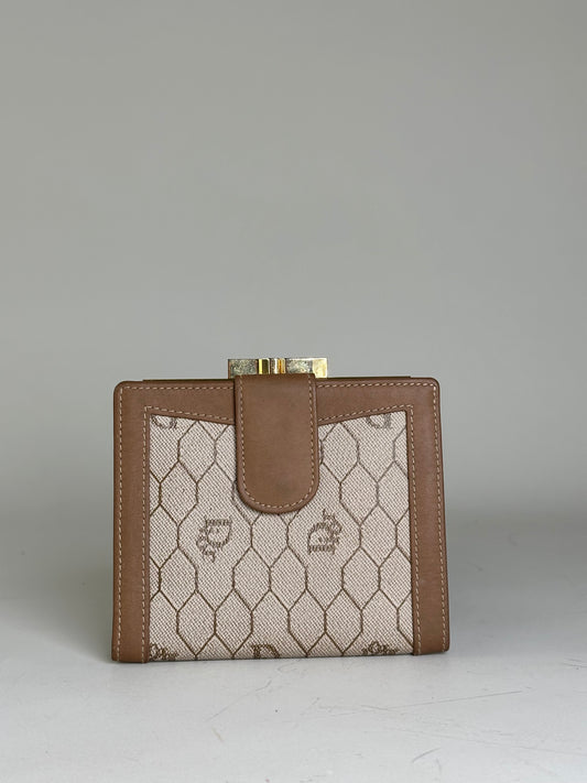 Vintage Dior Honeycomb Canvas Wallet Beige Brown Gold