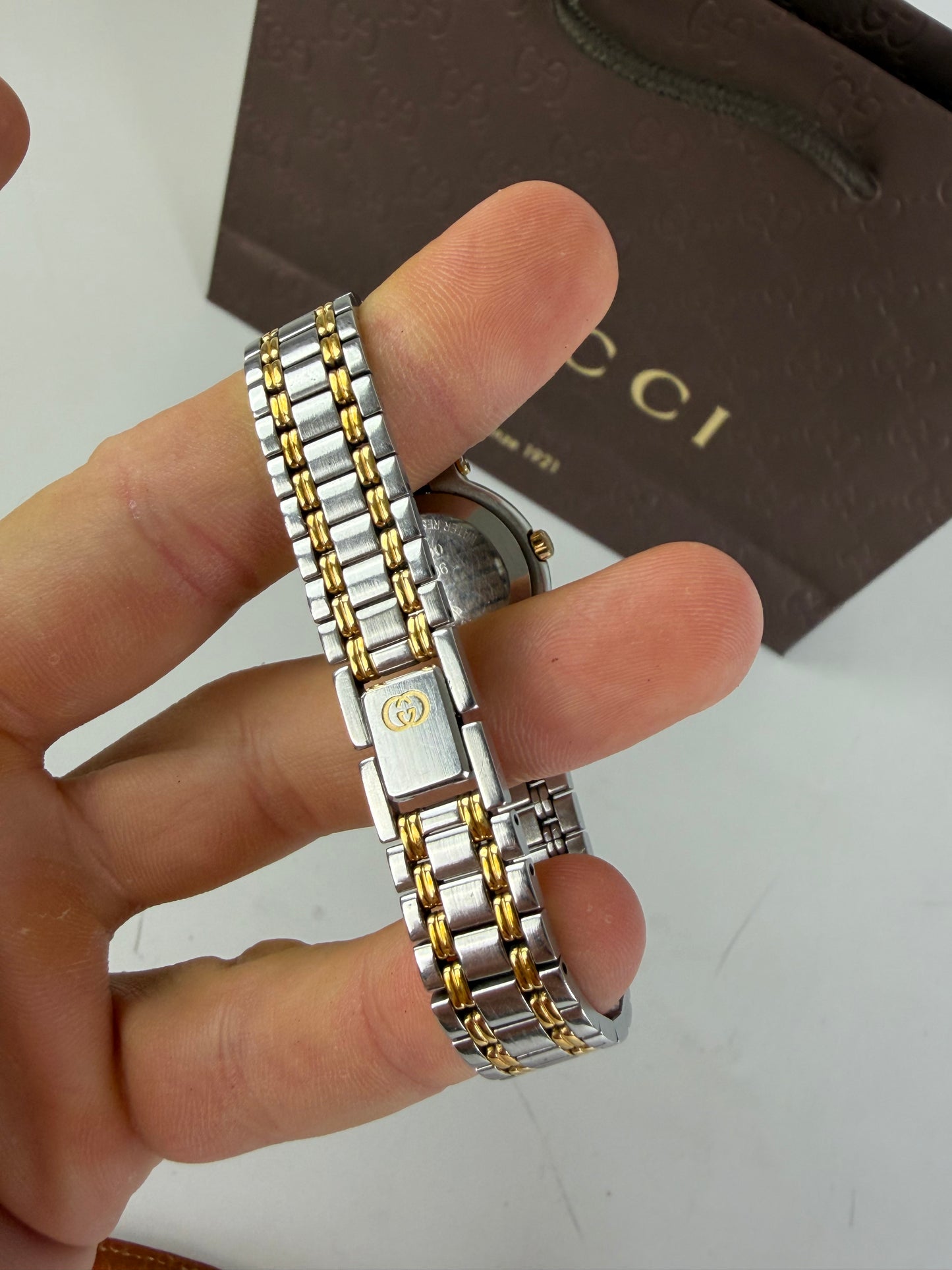 Vintage Gucci Stainless Steel Bracelet Watch Two-Tone Yellow Silver