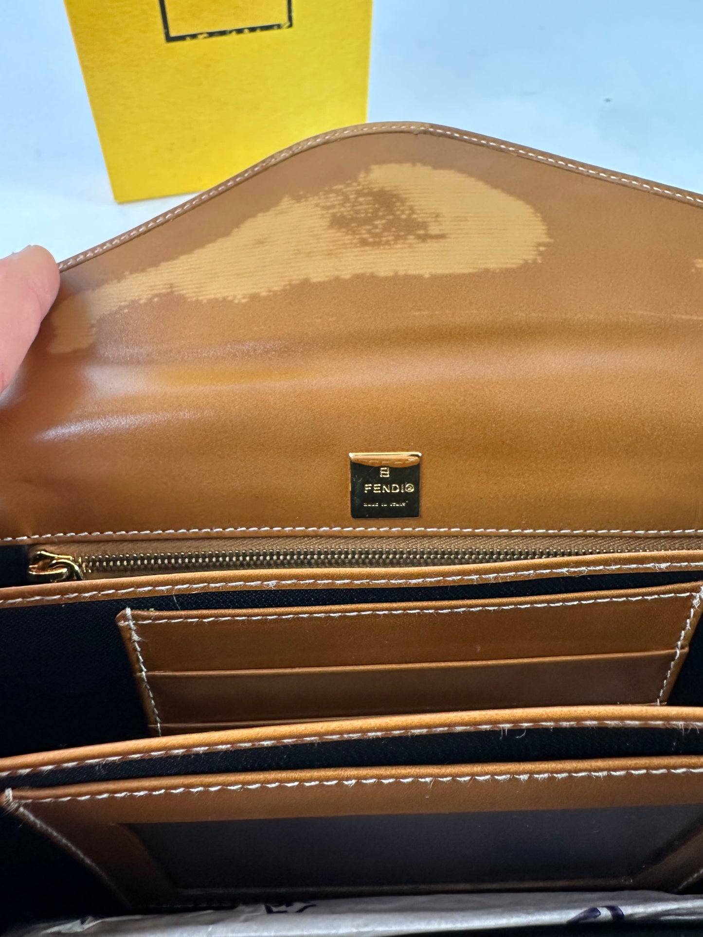 Vintage Fendi Roma Leather Checked Clutch Brown