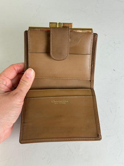 Vintage Dior Honeycomb Canvas Wallet Beige Brown Gold