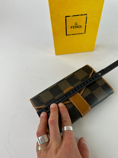 Vintage Fendi Roma Leather Checked Clutch Brown