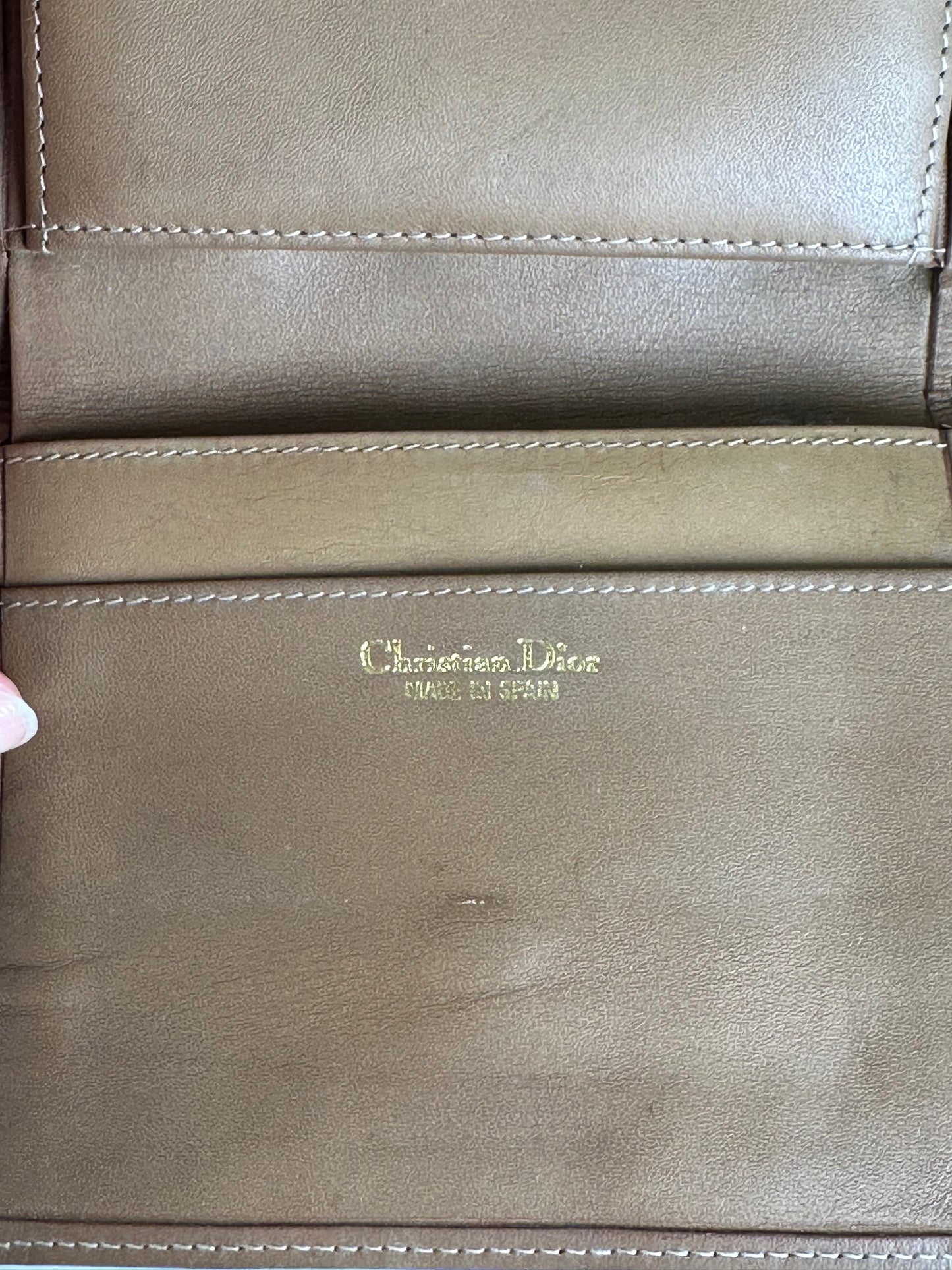 Vintage Dior Honeycomb Canvas Wallet Beige Brown Gold