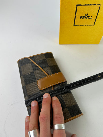 Vintage Fendi Roma Leather Checked Clutch Brown