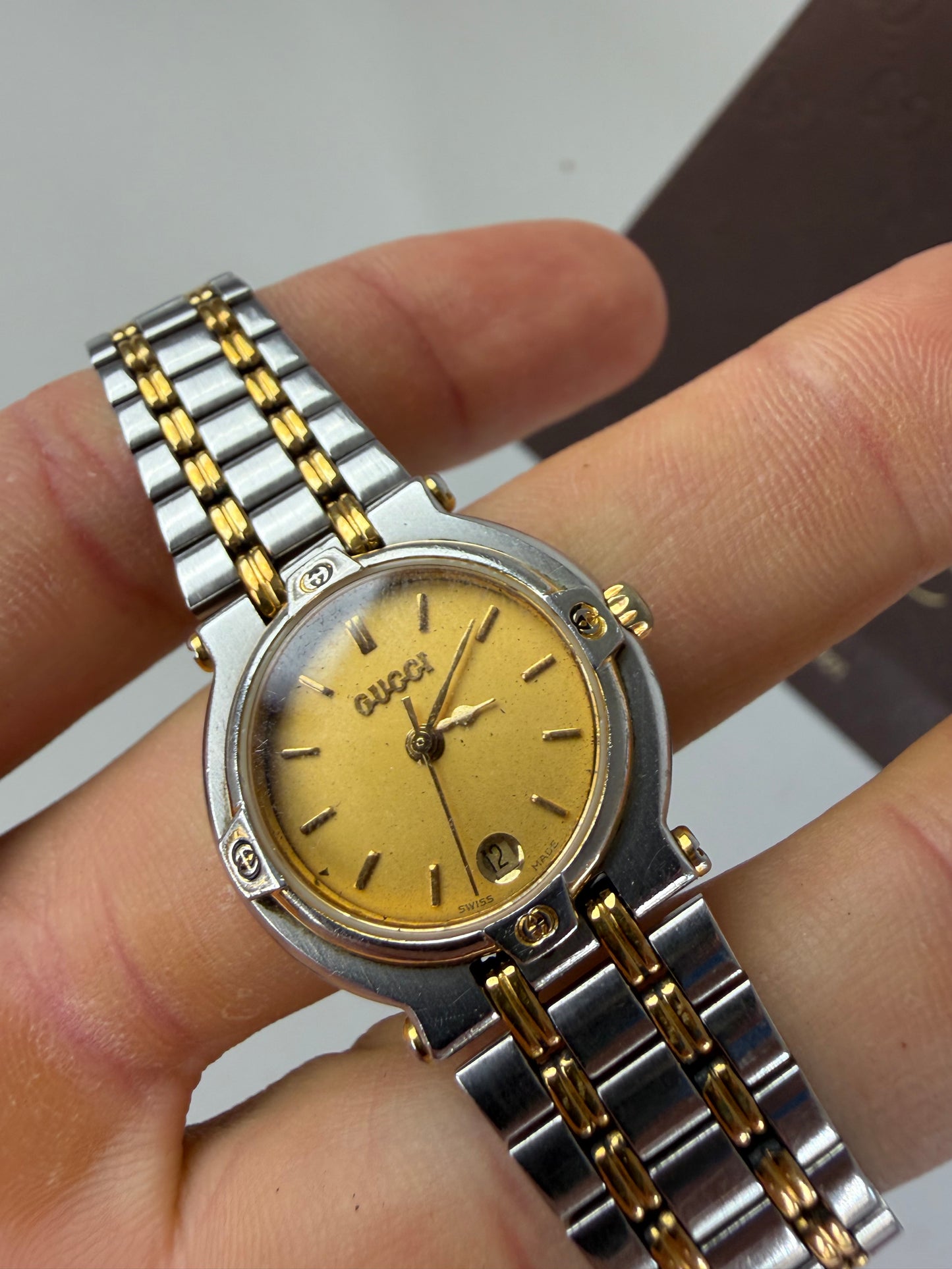 Vintage Gucci Stainless Steel Bracelet Watch Two-Tone Yellow Silver