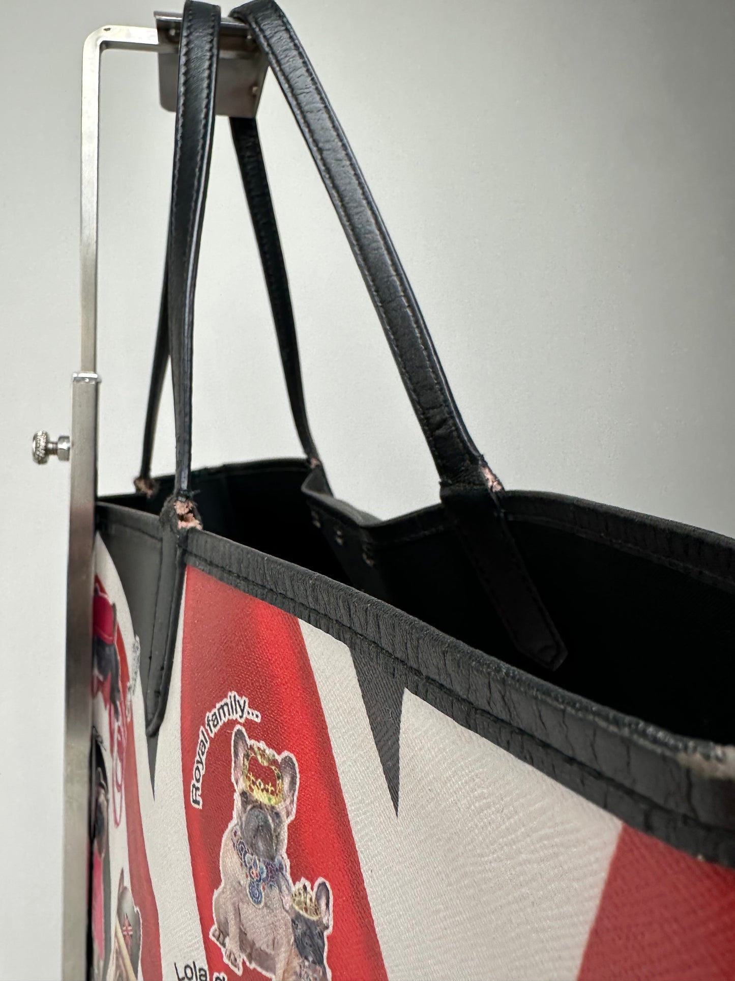 Vintage Givenchy Lola Bulldog Print Coated Canvas Tote Black Red White