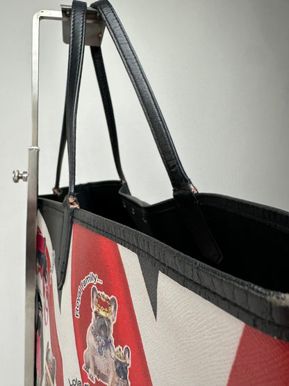 Vintage Givenchy Lola Bulldog Print Coated Canvas Tote Black Red White