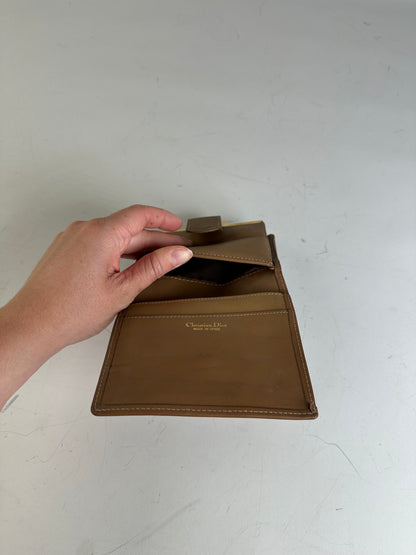 Vintage Dior Honeycomb Canvas Wallet Beige Brown Gold