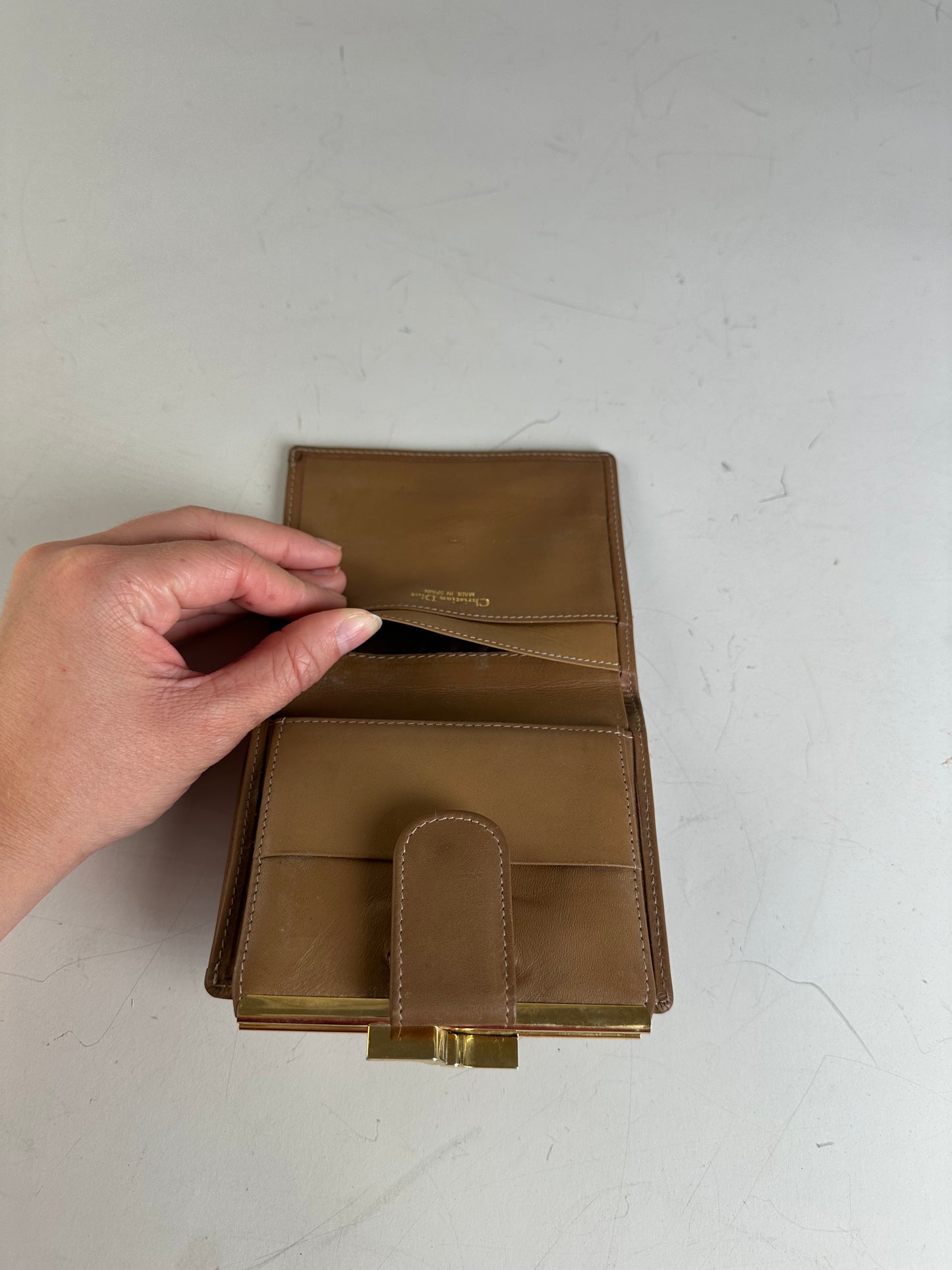 Vintage Dior Honeycomb Canvas Wallet Beige Brown Gold