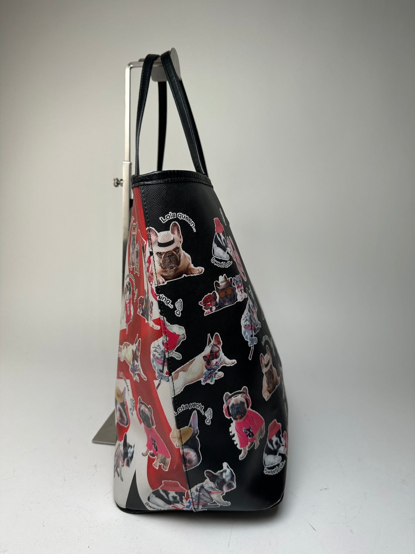 Vintage Givenchy Lola Bulldog Print Coated Canvas Tote Black Red White