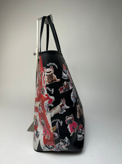 Vintage Givenchy Lola Bulldog Print Coated Canvas Tote Black Red White