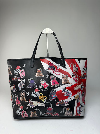 Vintage Givenchy Lola Bulldog Print Coated Canvas Tote Black Red White