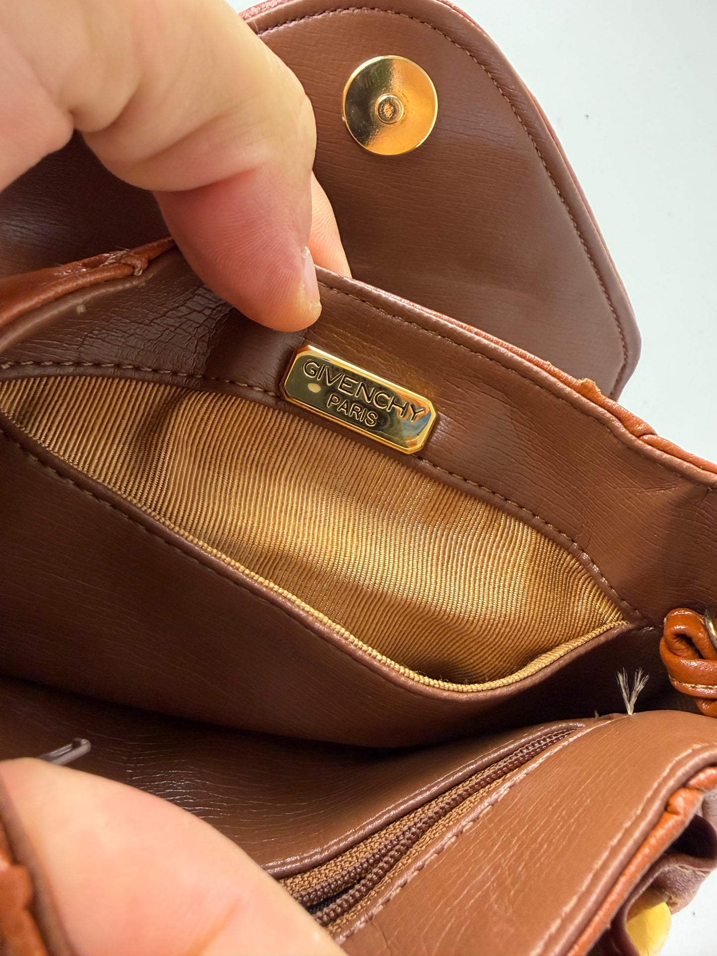 Vintage Givenchy Leather Shoulder Bag Brown Gold-tone Snap