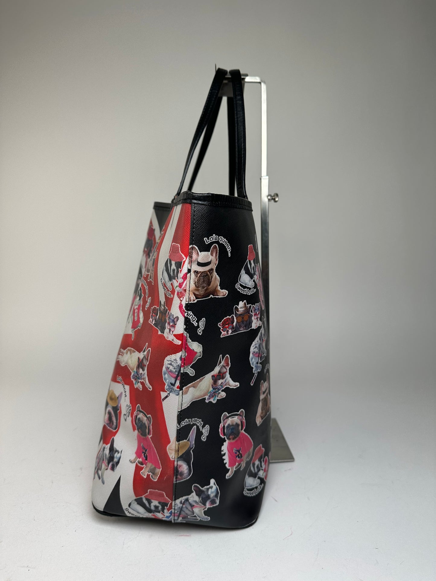 Vintage Givenchy Lola Bulldog Print Coated Canvas Tote Black Red White