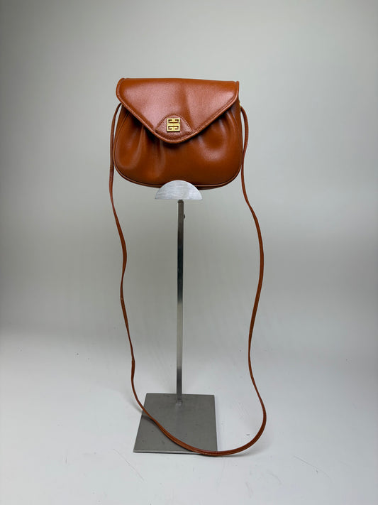 Vintage Givenchy Leather Shoulder Bag Brown Gold-tone Snap