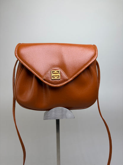 Vintage Givenchy Leather Shoulder Bag Brown Gold-tone Snap