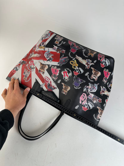 Vintage Givenchy Lola Bulldog Print Coated Canvas Tote Black Red White