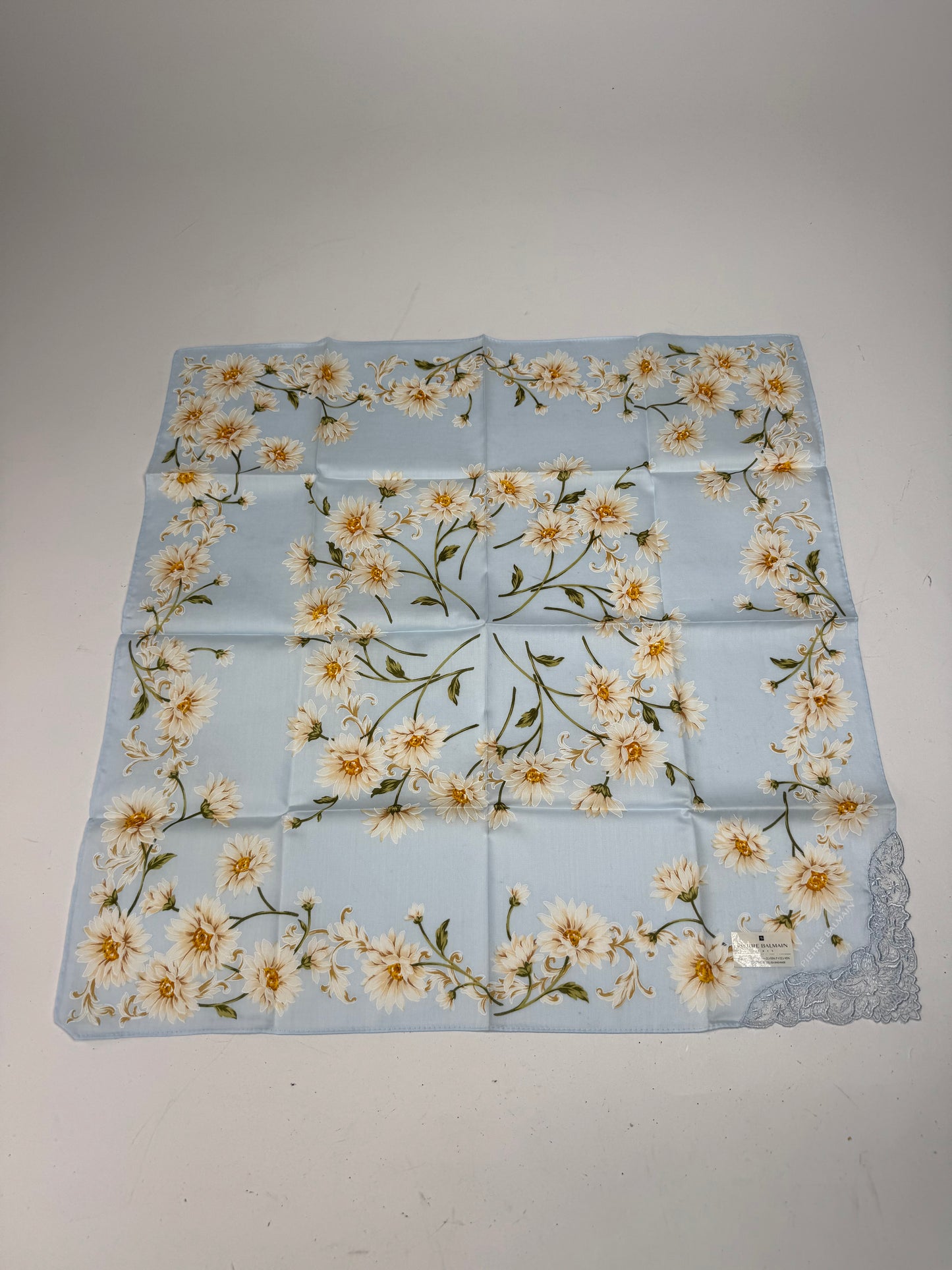 Vintage Balmain Floral Scarf Light-Blue Yellow white