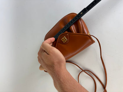 Vintage Givenchy Leather Shoulder Bag Brown Gold-tone Snap