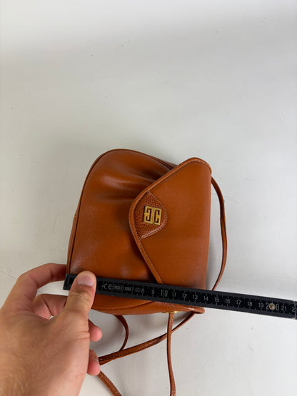 Vintage Givenchy Leather Shoulder Bag Brown Gold-tone Snap
