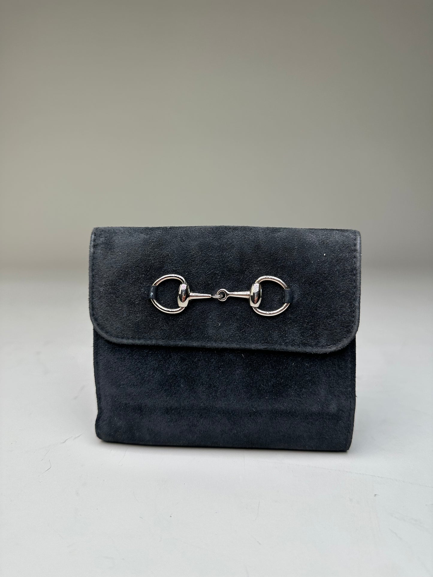 Vintage Gucci Suede Leather Trim Wallet Black Silver