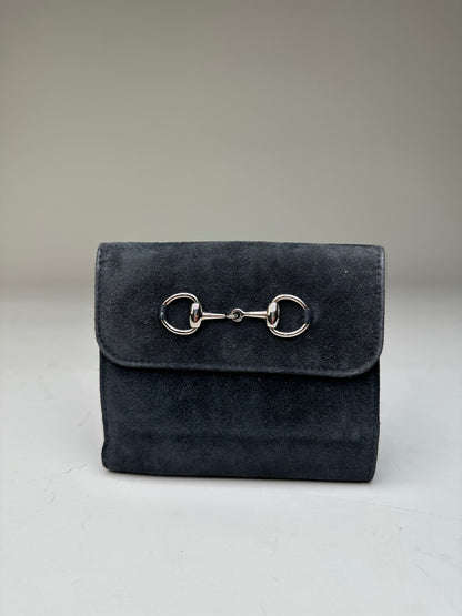 Vintage Gucci Suede Leather Trim Wallet Black Silver