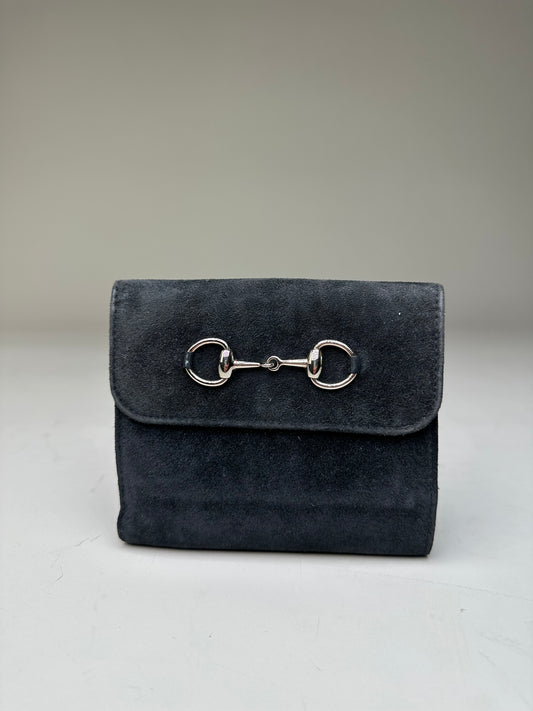 Vintage Gucci Suede Leather Trim Wallet Black Silver