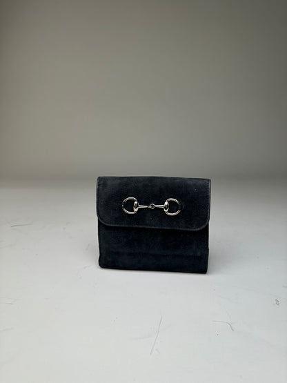 Vintage Gucci Suede Leather Trim Wallet Black Silver