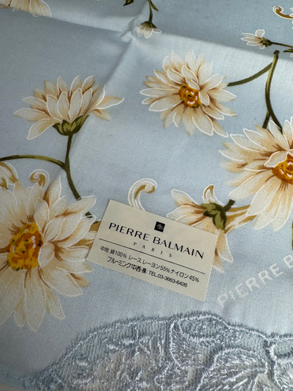 Vintage Balmain Floral Scarf Light-Blue Yellow white