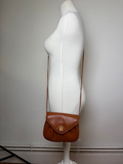Vintage Givenchy Leather Shoulder Bag Brown Gold-tone Snap
