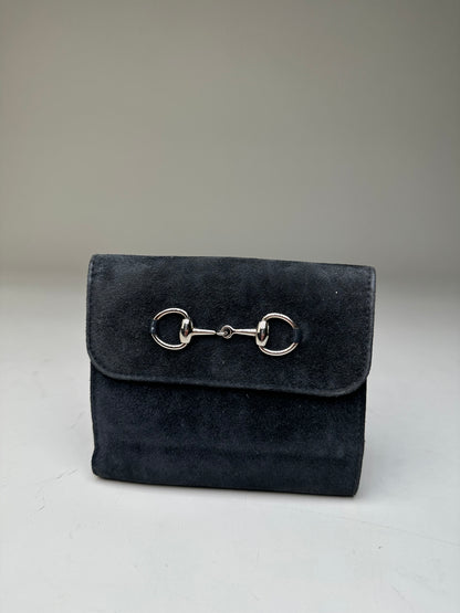 Vintage Gucci Suede Leather Trim Wallet Black Silver