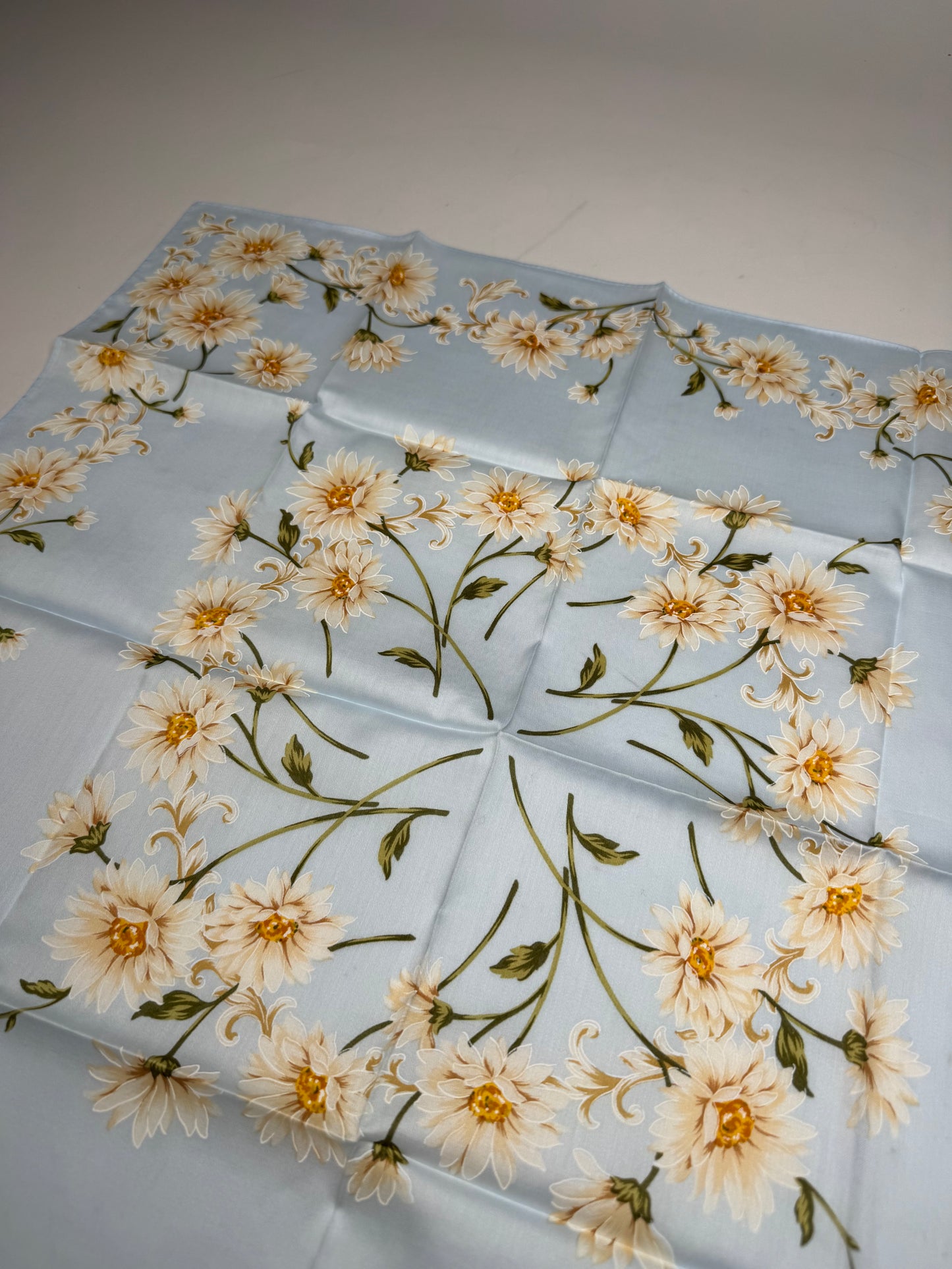 Vintage Balmain Floral Scarf Light-Blue Yellow white