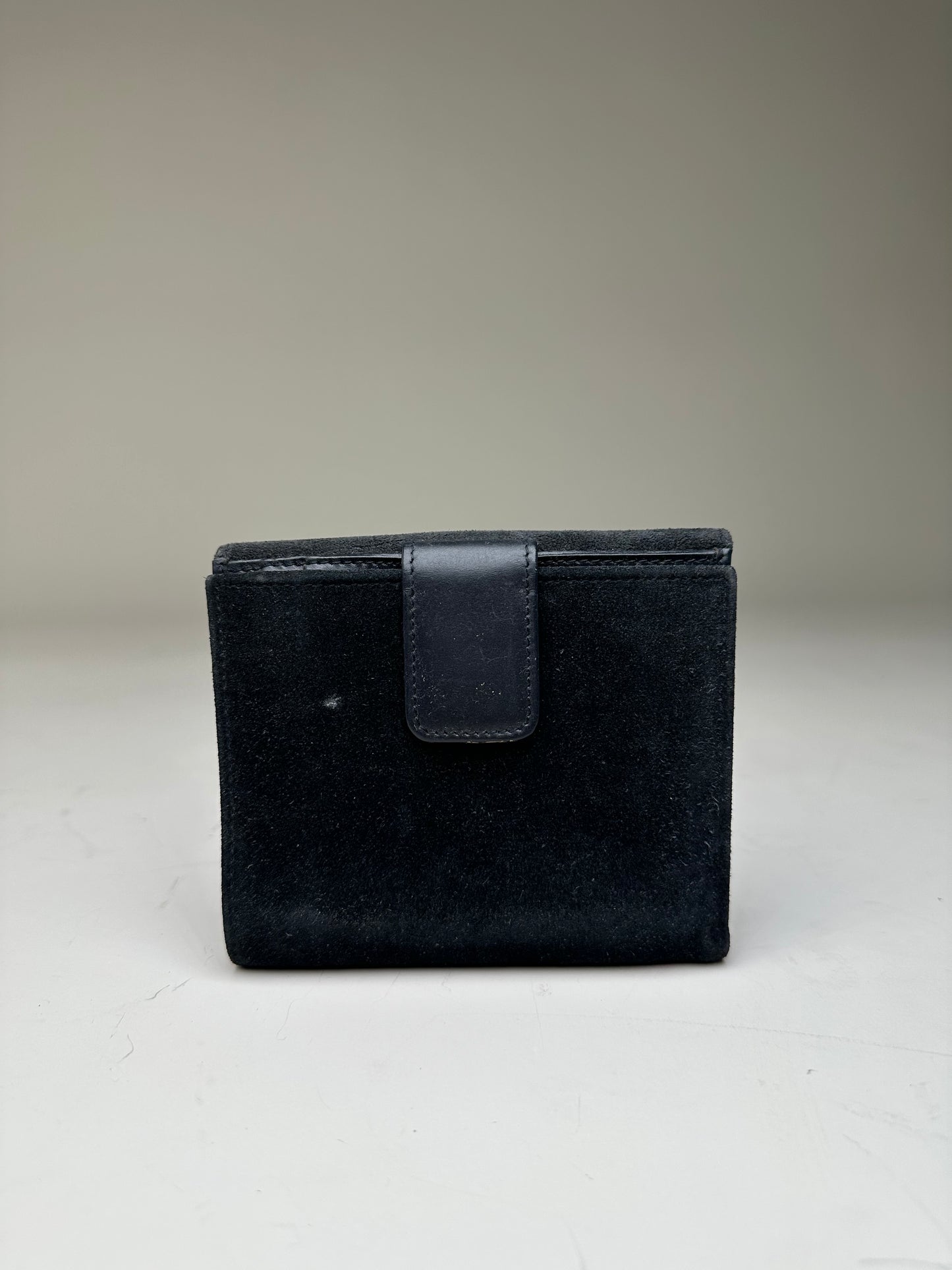 Vintage Gucci Suede Leather Trim Wallet Black Silver